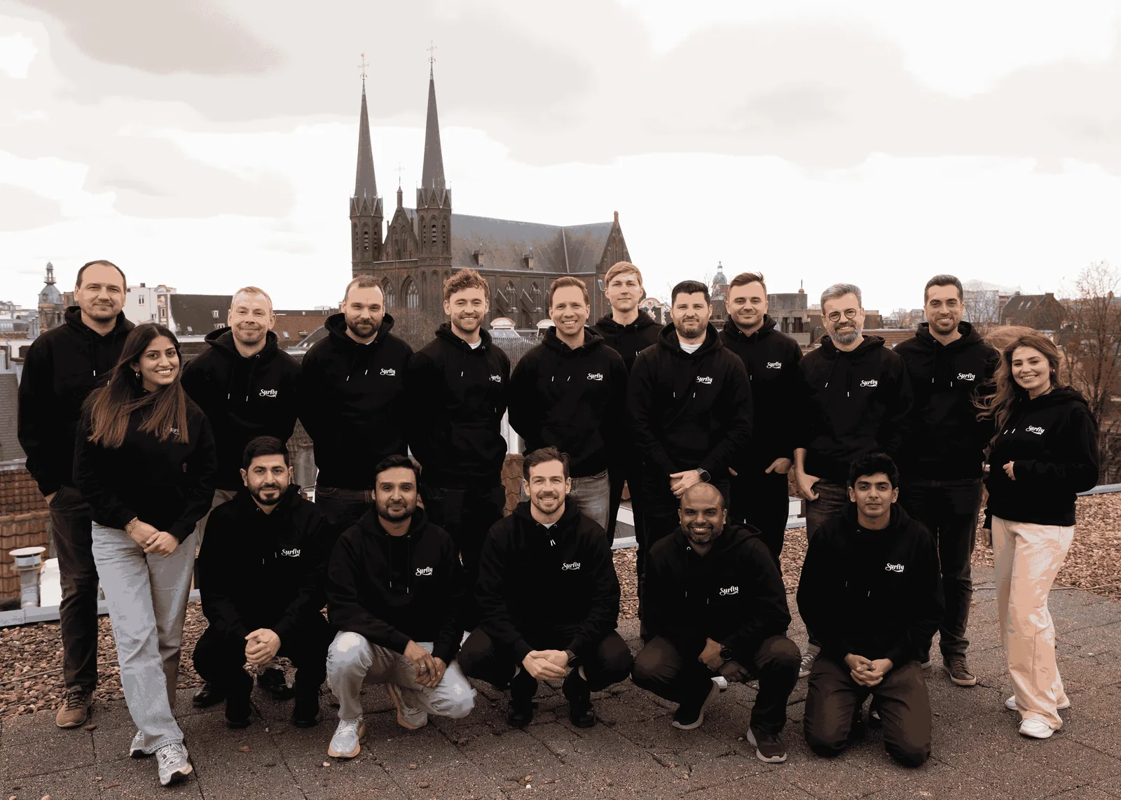 The Surfly team on a rooftop in Amsterdam