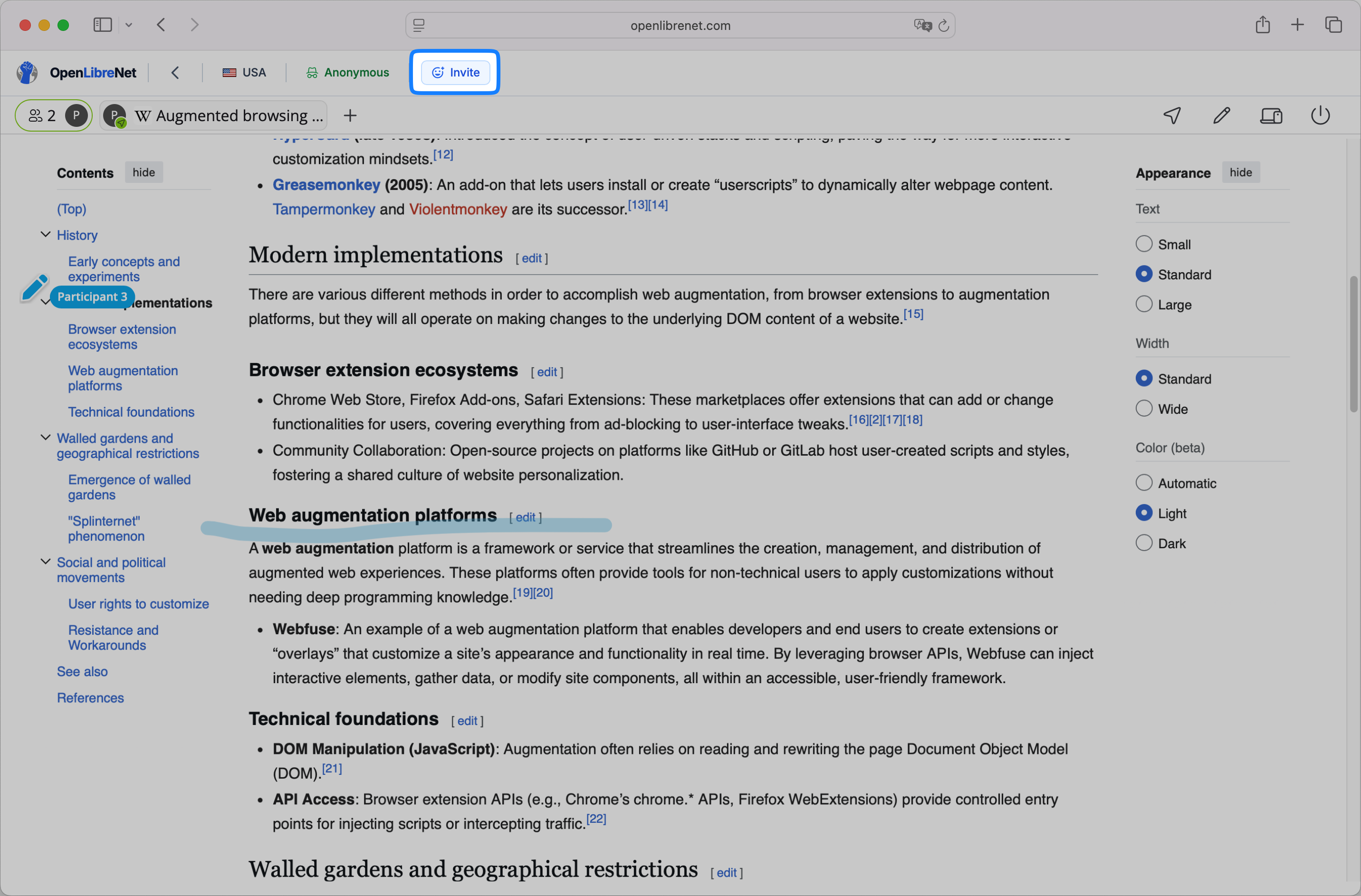 Invite button in OpenLibreNet session